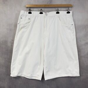 Y2K Akademiks Colours Denim Shorts Mens 52 White Baggy Hip Hop Streetwear Indie